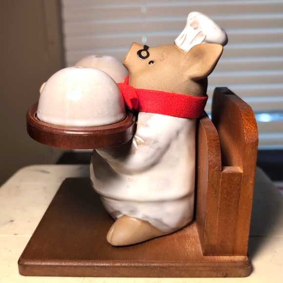 Vintage Kato Kogei Chef Pig Salt & Pepper Shakers Card Holder Hand Painted Japan - Picture 7 of 12